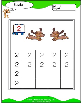 okul öncesi 2 sayısı çizgi çalışması